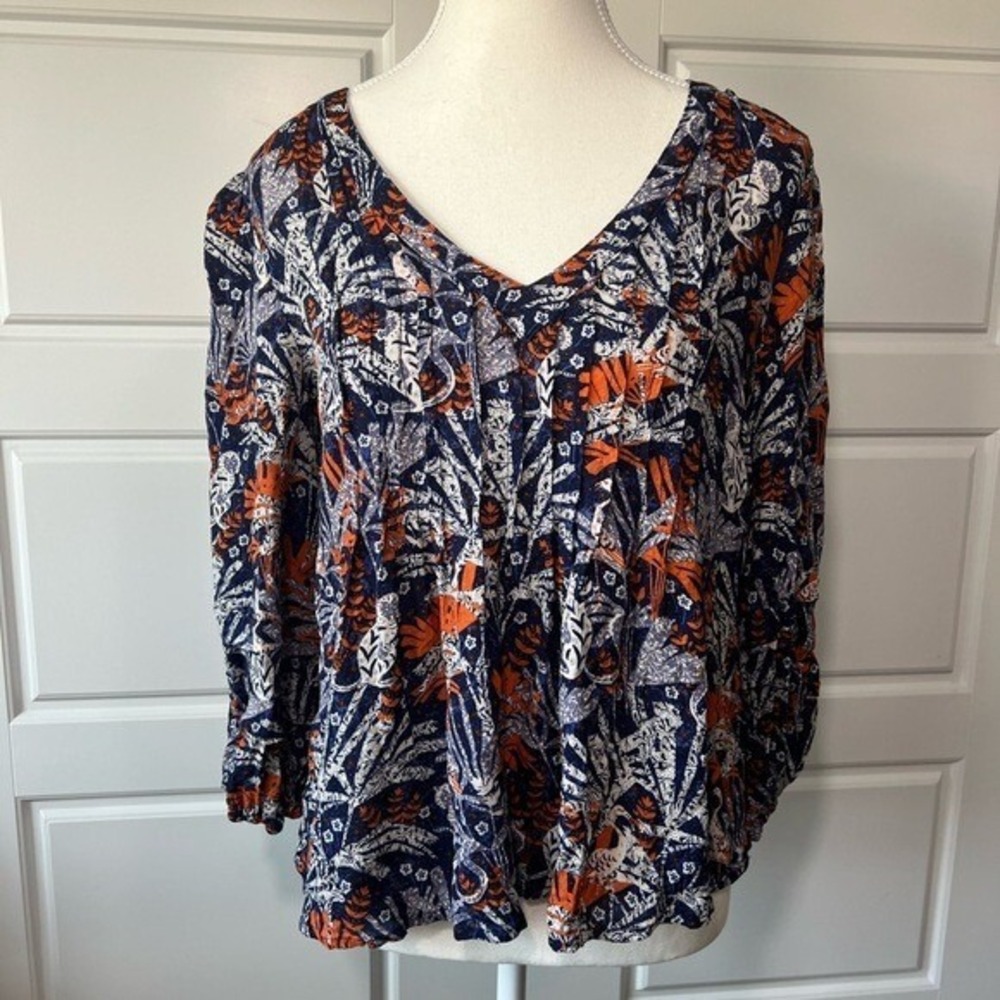 Anthropologie Maeve Blouse V-Neck Long Sleeve‎ Floral Print Top Bohemian Size S